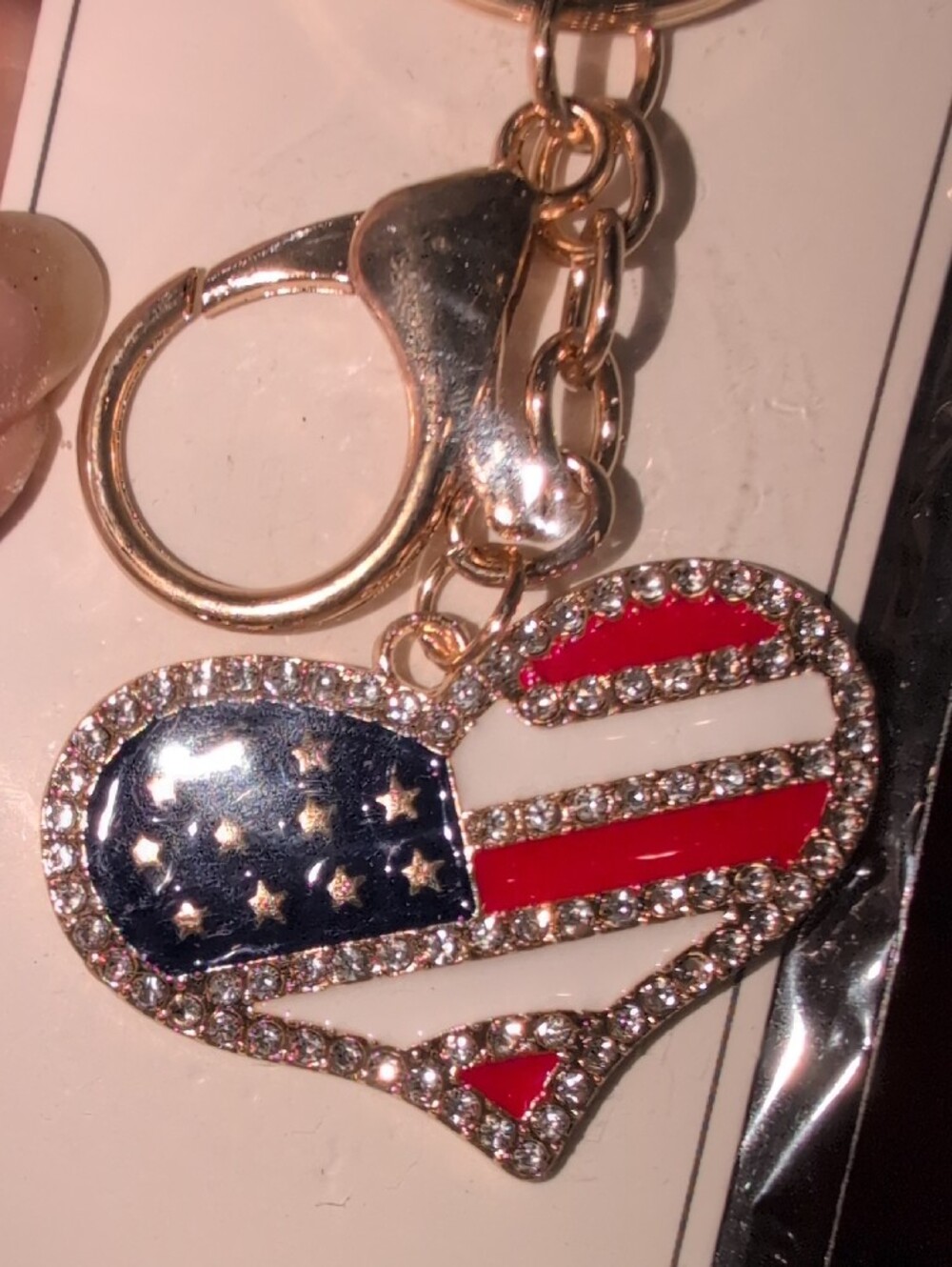 Gold-Tone American Flag Heart Keychain Charm - Picture 4 of 6